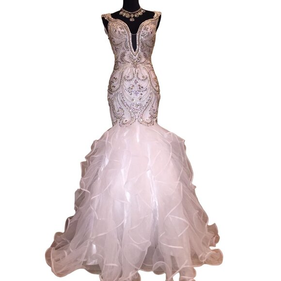 Luxury Designer Couture Wedding Evening Runway Prom Pageant Glamorous Gown Dress - Picture 9 of 16